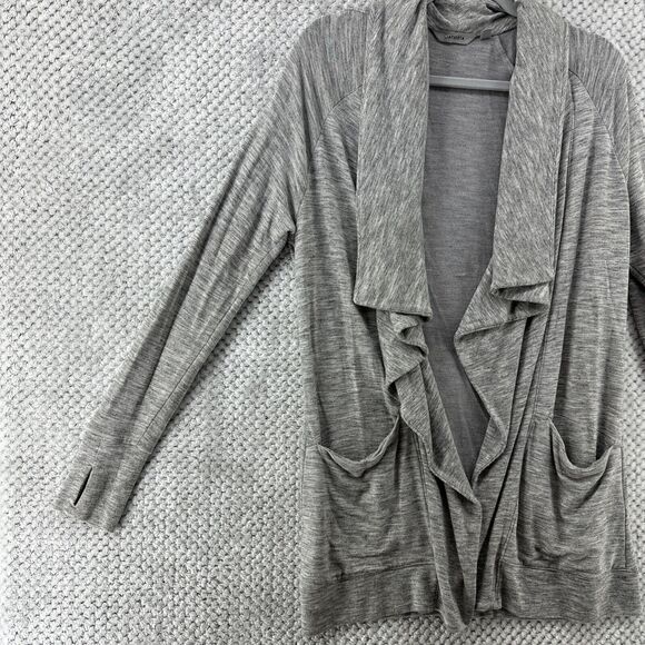 Athleta Sweater Women S Heather Gray Long Cardigan Open Front Thumb Hole Pockets - Picture 5 of 13